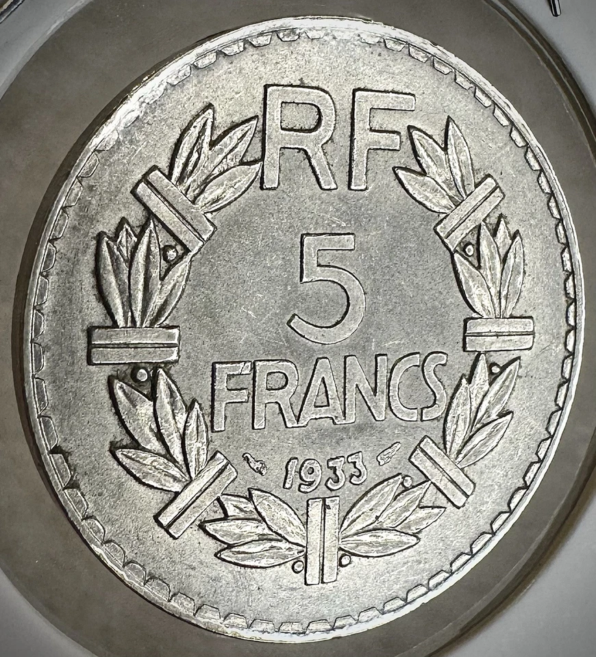 1933 French Republic, 5 Francs, Rare B.U., No Wear With Great Original Luster - Image 3 of 4