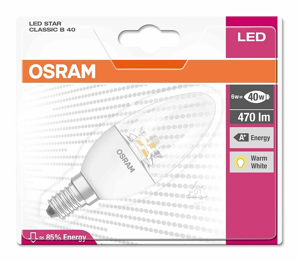 6 x Osram LED Lampen Kerzen 6W = 40Watt E14 klar 470lm hell warmweiß 2700K - Bild 2 von 2
