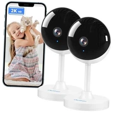  Indoor Security Camera, 2K Cameras for Home Security with White-2pc-3MP-2.4G