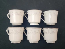 Set 6 Vtg Epoch White Chapel 6504 Floral Silver Trim Coffee Tea Cups 8 Saucers