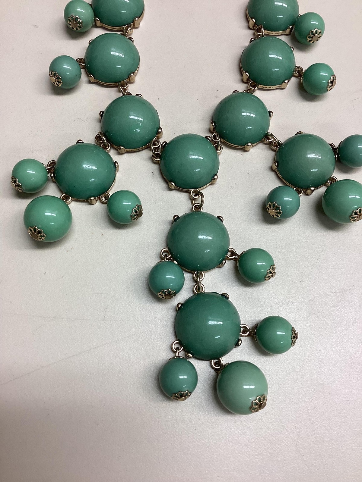 Statement Bubble Bib Necklace Mint Green Gold Ton… - image 5