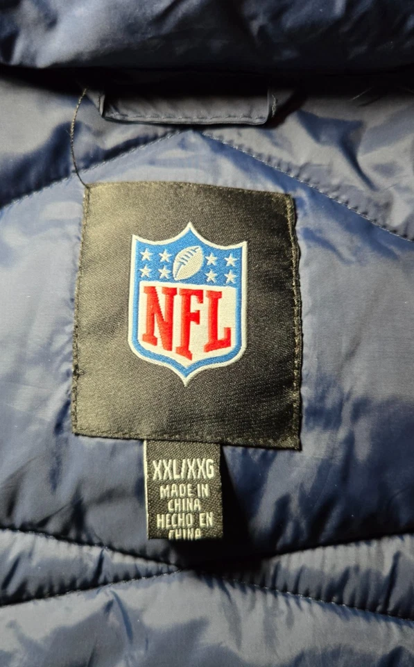 ABRIGO CHAQUETA ACOLCHADA CON CREMALLERA DE FÚTBOL AMERICANO AZUL MARINO OFICIAL DE LA NATTLE SEAHAWKS | XXL Foto 3 de 3