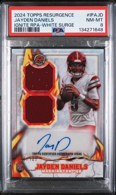 JAYDEN DANIELS 2024 Topps Resurgence Rookie Patch Auto White Surge /125 PSA 8