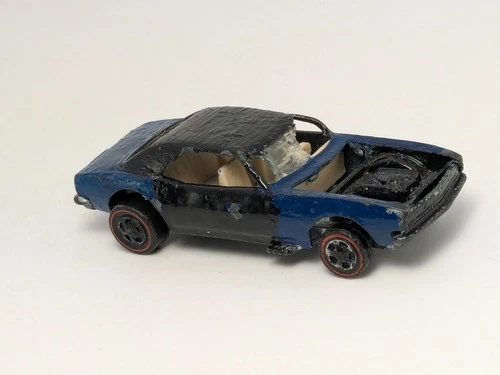 Vintage Hot Wheels Redline EARLY Blue Custom Camaro White Int Tabbed Base Tail