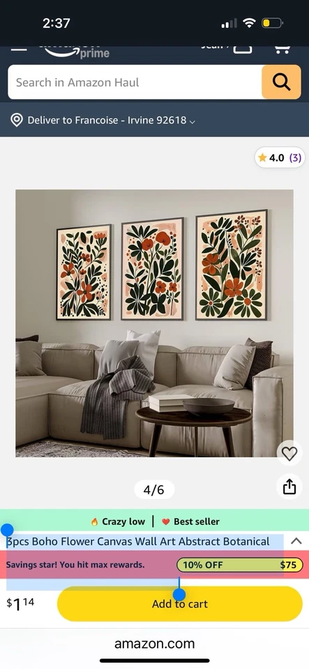 3 pósters de flores boho temáticas vintage - lienzo - sin marco - 12x16 pulgadas Foto 2 de 4