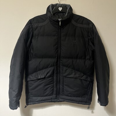 Helly Hansen Puffer Jacket Mens Medium Black Down Fill Full Zip Bomber