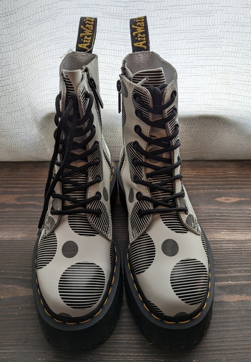 Dr. Martens Jadon Polka Dot Leather Platform Boots White US
