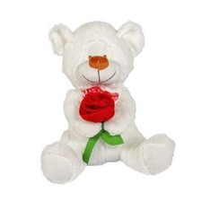 Orso Peluche 35 cm Bianco con Fiore San Valentino 