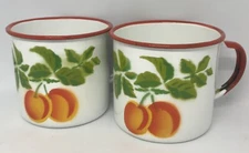 Vintage Huta Silesia Enamelware Set Of Two Handled Mugs/Cups Peach Design 🌹