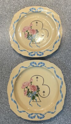 Urban Outfitters Home Queen Of Clubs Rose Bow Plates Set Of 2 New