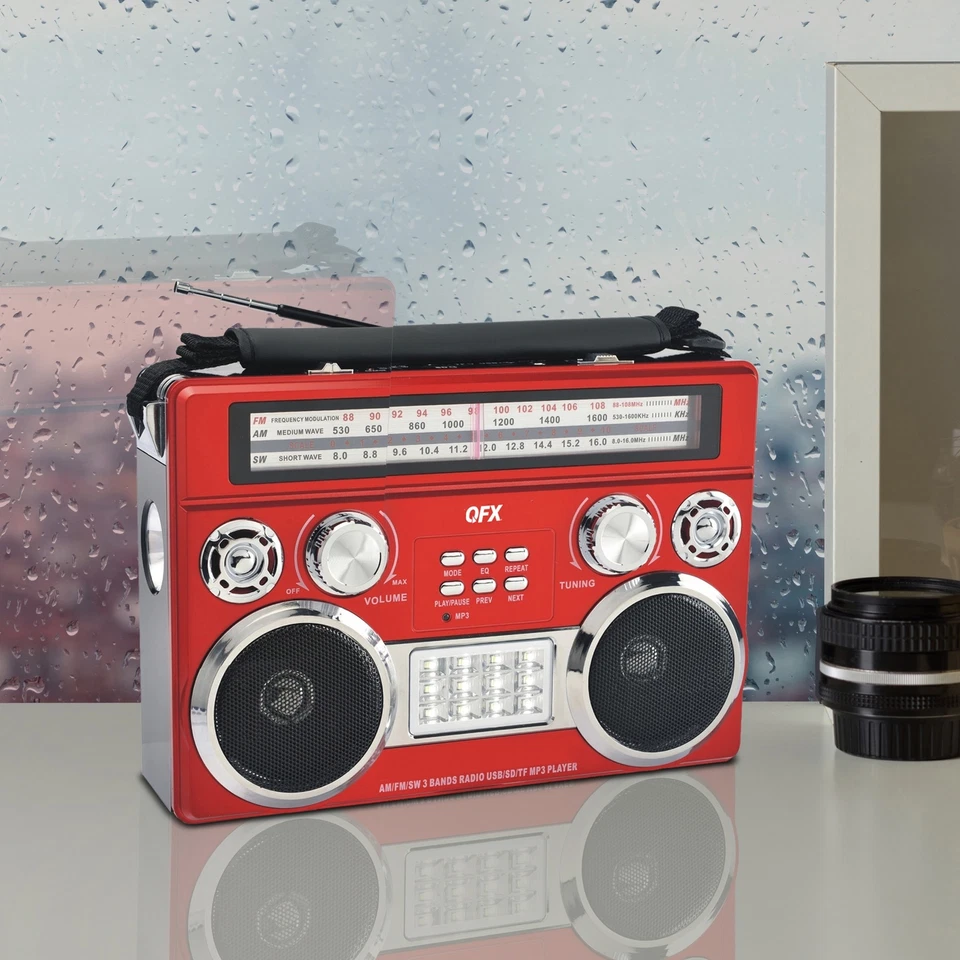 QFX R-333BT AM/FM/SW 3-Band Radio +Bluetooth +USB/SD/AUX/Disco Light +Flashlight - Изображение 4 из 4