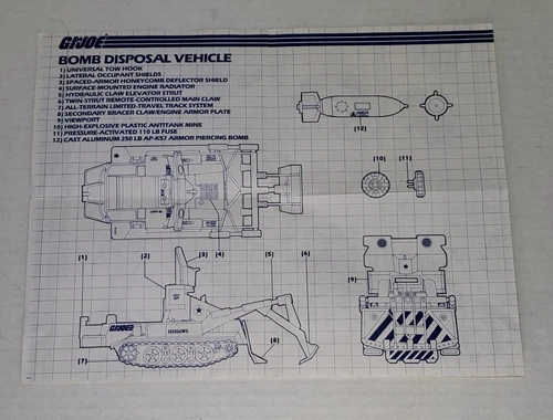 Bomb Disposal ORIGINAL Blueprints Vintage 1985 Hasbro G.I.Joe ARAH