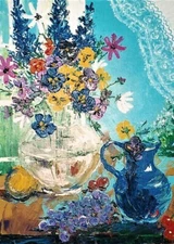 5x7 print Floral Bouquet RYTA Summer art blue sky Impressionism Daisy Breeze sky