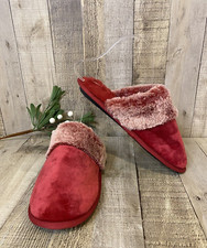 SOMA Plush Cranberry Red Chenille Faux Fur Comfort Mule Slippers SZ M 7/8