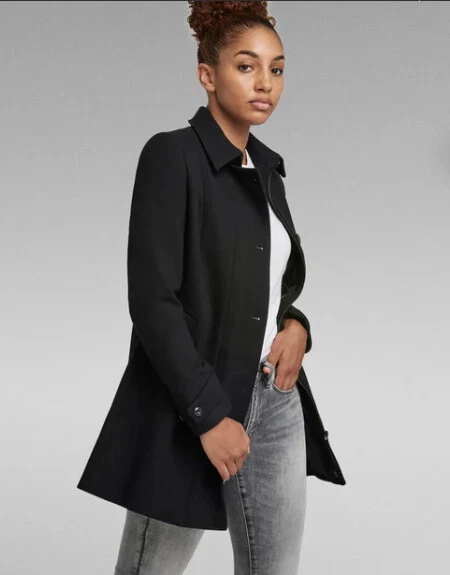 Women Jacket G star Minor Slim Wool Coat Civil Cavalry Dk Black Size M