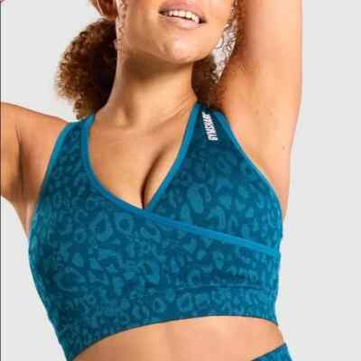 Gymshark Teal Blue Adapt Animal Seamless Padded Sports Bra- Size S UK