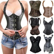 Women Steampunk Black Corset Bustier Tops Costume Waist Training Cincher S-6XL