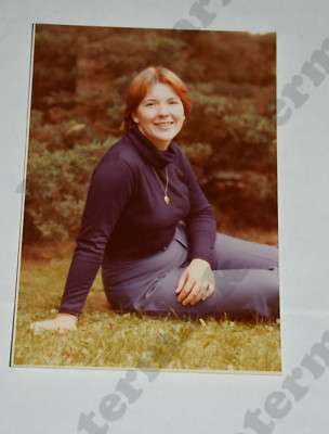 cute curvy redhead woman in blue sweater VINTAGE PHOTOGRAPH Do