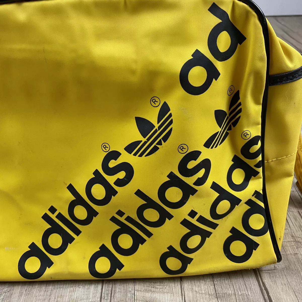 Vintage 70s Adidas Trefoil Yellow Duffle Bag Gym Shoulder Strap Unisex