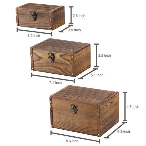 Rustic Brown Wood Mini Storage Chests w/ Latch, Nesting Storage Box, Set of 3 - Image 4 of 4