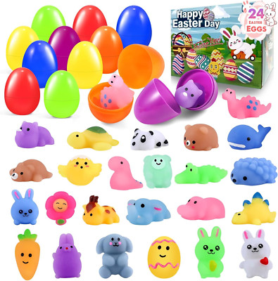 24 PCS Prefilled Easter Eggs with Mochi Squishy Toys, Filled Easter Basket Stuff