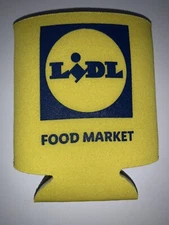 LIDL Food Market Beer Can Bottle Koozie Blue Lidl Logo in Yellow Background
