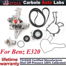 Fit Benz E320 E430 E500 98-06 Water Pump & Thermostat & Drive Belt Tensioner Set