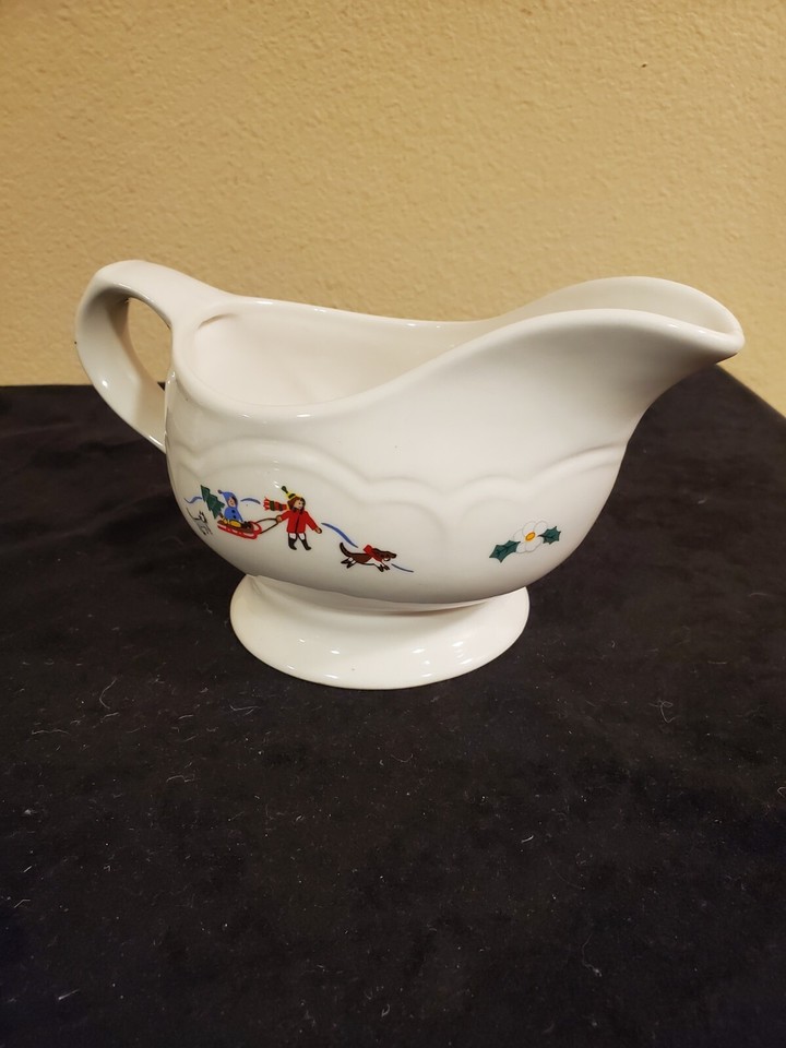 Pfaltzgraff Holiday Snow Village Gravy Boat Santa Sleigh, Kids Sleigh, Holly eBay