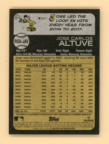 Jose Altuve - 2022 Topps Heritage High Number - Real One - Auto #ROA-JAV - Bild 2 von 2