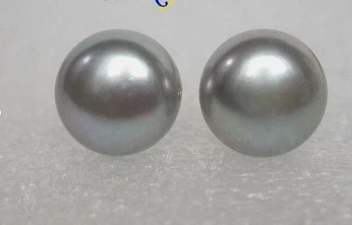 Stunning AAA Tahitian 9-10mm gray pearl earrings 14k Gold stud pearl earrings
