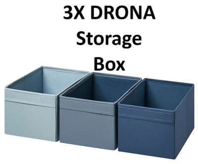 IKEA DRÖNA Storage Box Set of 3 Blue Fabric Organizer Bins 7x9¾x6