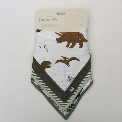 NEW Bandana Bibs Cotton Muslin 4 Pack Dinosaurs Solid Stripes | Little Unicorn
