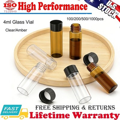 1000PCS 4Ml Clear/Amber Glass Vials with Screw Caps and PE Pad, 1 Dram Small Lab