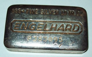 Vintage Engelhard 10 oz. .999 Fine Silver Bar Serial Numbered Loaf Bullion