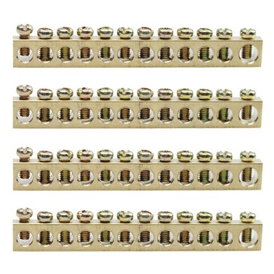 4 PCS 12 Positions Electrical Wire Screw Terminal Ground Bar Brass Neutral