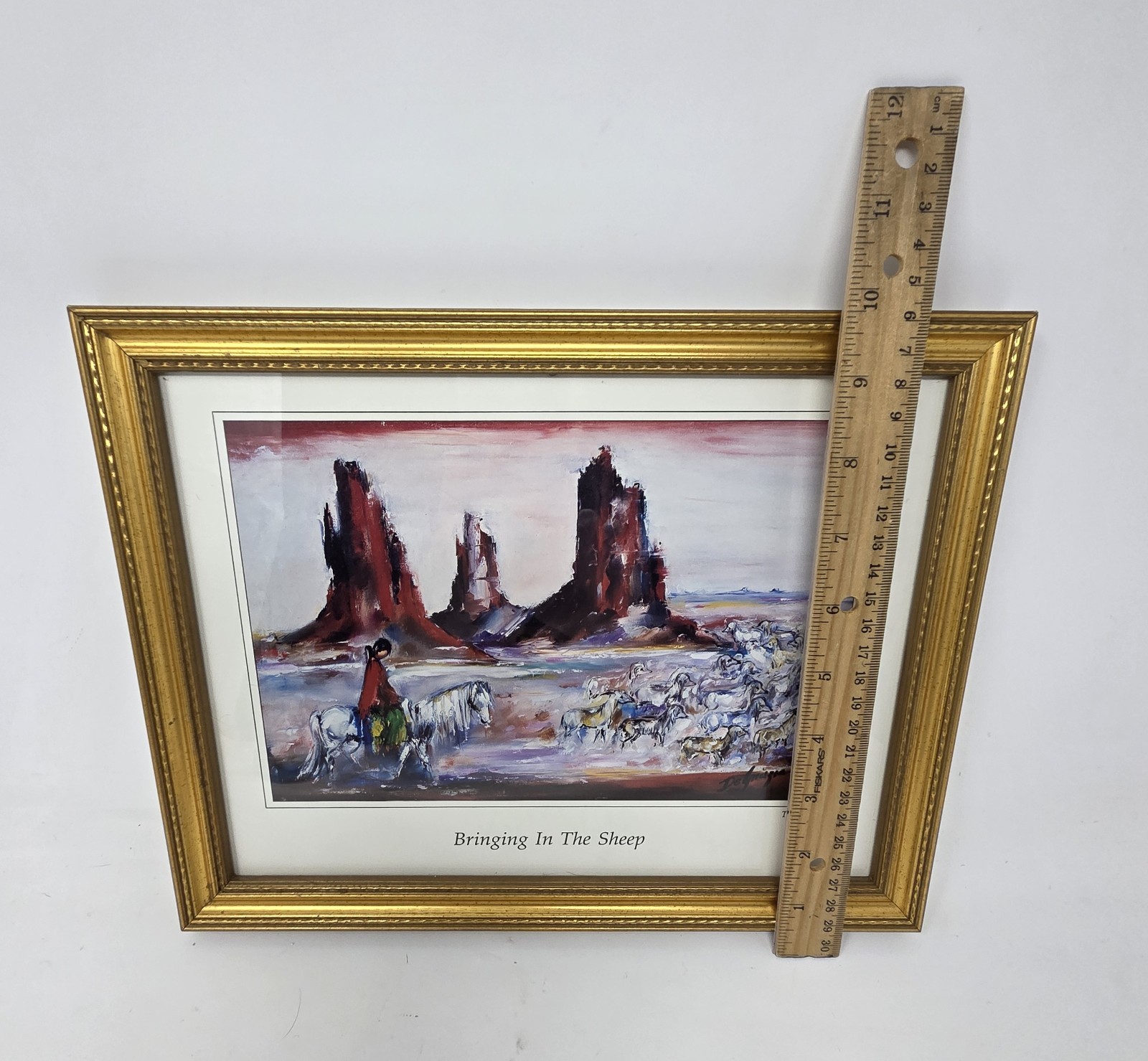 Ted De Grazia “Bringing In The Sheep - Monument Valley” Framed Print 12" X 10"