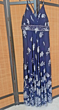 Jessica Howard Navy Blue Long Evening Dress Gown Silver Floral Print    Size 12