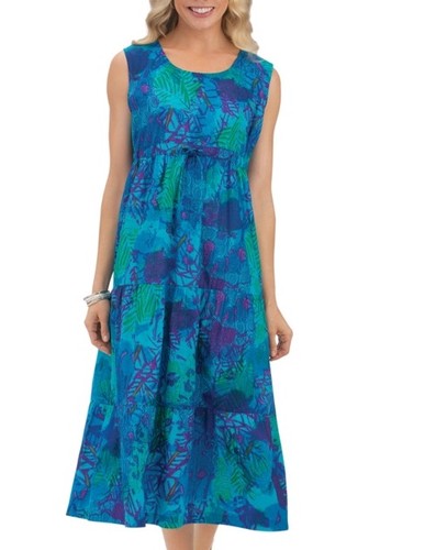 Collections Etc Damen Tropical Stufen Baumwolle Ärmellos Empire Kleid, Baumwolle, L