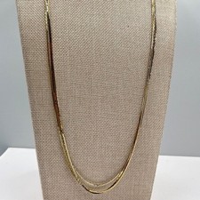 VTG Gold Tone Layered Necklace Strand Herringbone Rope Ball Chain Statement Y2K