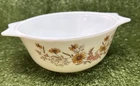 VINTAGE PYREX PEACH FLORAL CASSEROLE - MADE IN ENGLAND - 1-1/2 QUART