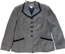 Pendleton Classic 100 Virgin Wool Houndstooth Blazer Jacket Navy Cream 14
