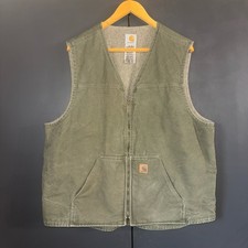 Carhartt V26 LOV Green Light Olive Canvas Sherpa Lined Vest Men's 2XL Jacket VTG