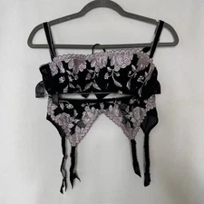 Vintage Chantal Thomass Lingerie Set Bra & Garter Black Lace Frilly Sexy 36B Lrg