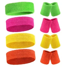 Civaner 4 Sets 80s 90s Neon Sweatbands Wrist Sweat Bands Workout Cotton Headb...