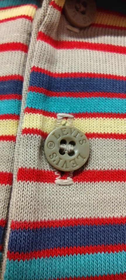 Levi's Rayas Cuello Manga Corta Tejido Años 70 80 Nueva Onda Ajuste Muscular M DE COLECCIÓN Foto 3 de 4
