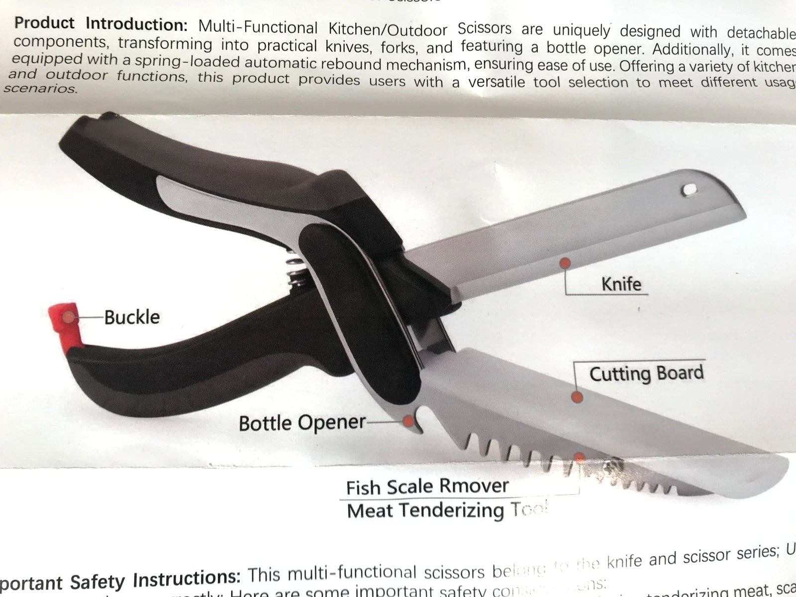 Multi Functional Stainless Steel Kitchen Scissors Meat Tenderizer Bottle Opener