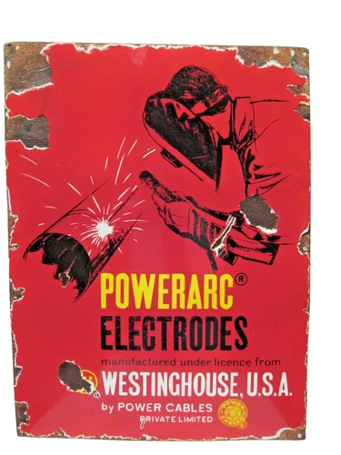 Vintage Porcelain Enamel Powerarc Electrodes Sign 24x18 Westinghouse USA Welding