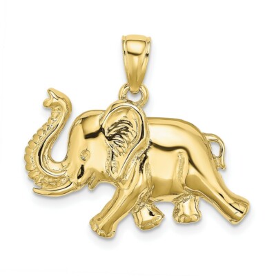 Real 10kt Yellow Gold 2-D Elephant Running w/ Raised Trunk Charm