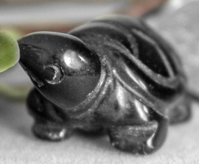 Black Volcanic Obsidian Turtle Totem Good Luck Stone Figurine 8778