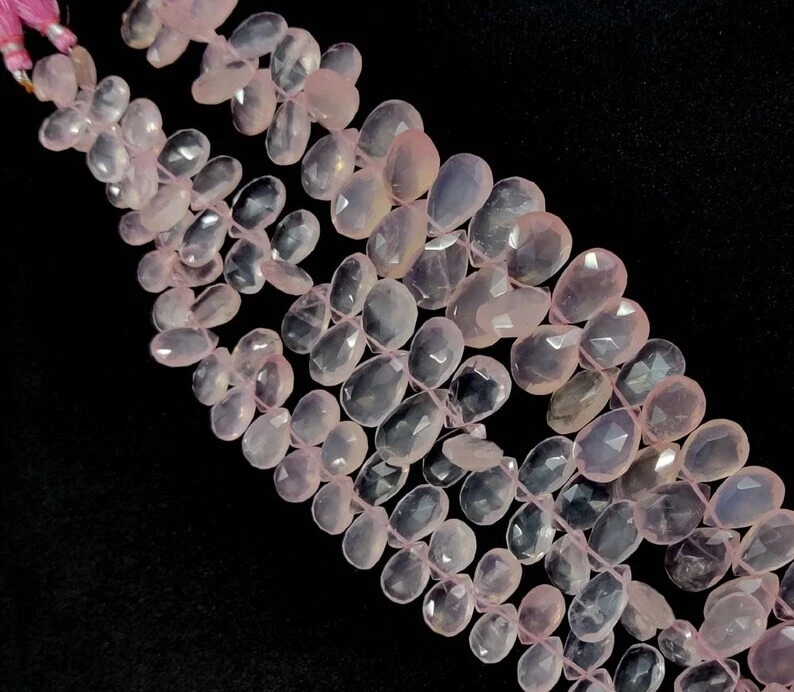 Cuentas briolettes facetadas de cuarzo rosa natural 8x11-9x15 mm cuarzo 8" Foto 2 de 4